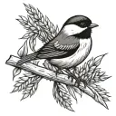 chickadee carrying wheat stalk with cancer ribbon wrapped tattoo design idea