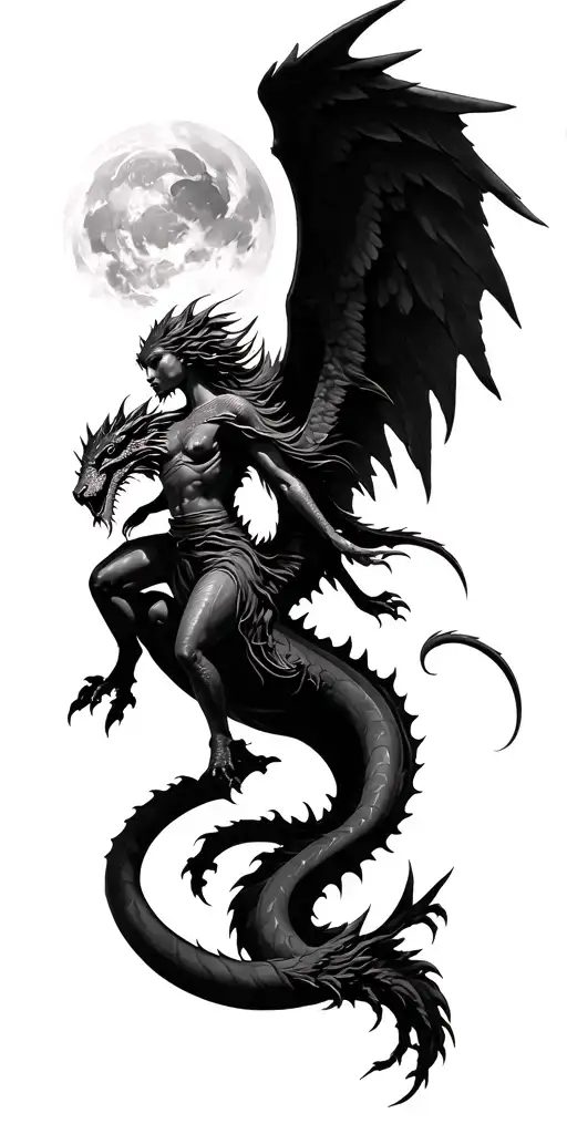 angel riding a dragon tattoo design idea