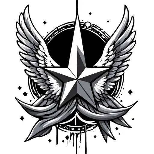 star and wings tattoo design idea