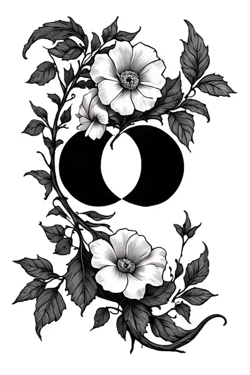 sweet pea flower ivy vines moon phases tattoo design idea