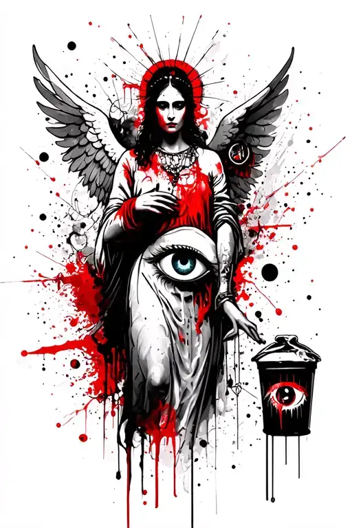 evil eye with angel holding tattoo design idea