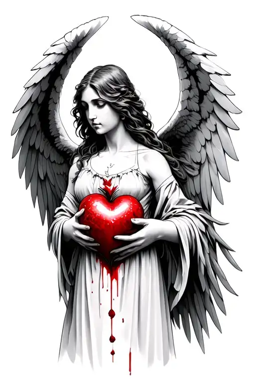 gothic angel holding a bleeding heart tattoo design idea