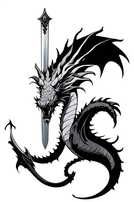 dragon, mythical, sword tattoo design idea