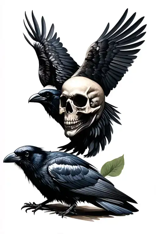 Skull and crow tattoo design idea