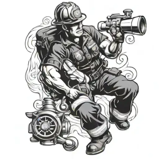 male firefighter pin up tattoo design idea