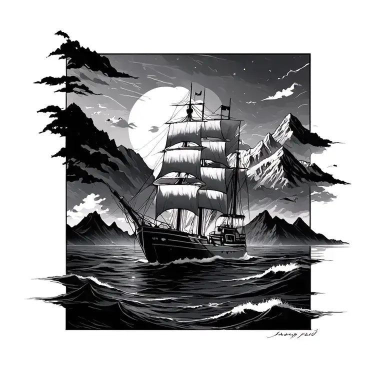 Something that refers to sailors and mountains tattoo design idea