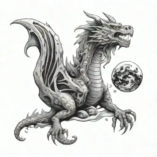 Space Theme With Cosmic Dust Clouds and dragon wrapped tattoo design idea
