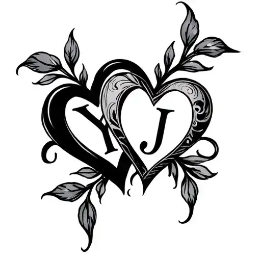 Two intertwined hearts - one with the initial 'Y', one with 'J'.   tattoo design idea