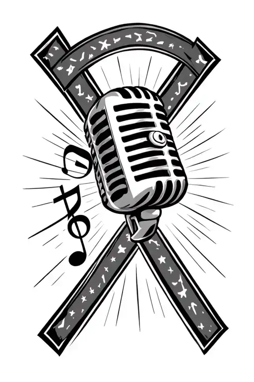 microphone with musical note surrounded with a cross and country tattoo design idea