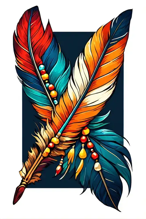 feathers wand beads tattoo design idea