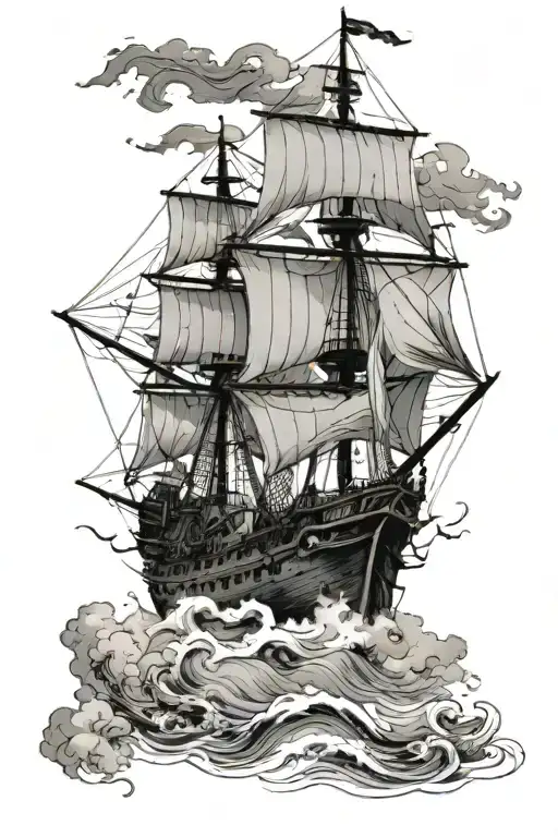 i want a realist pirate ship whit many cannons and a map above it tattoo design idea