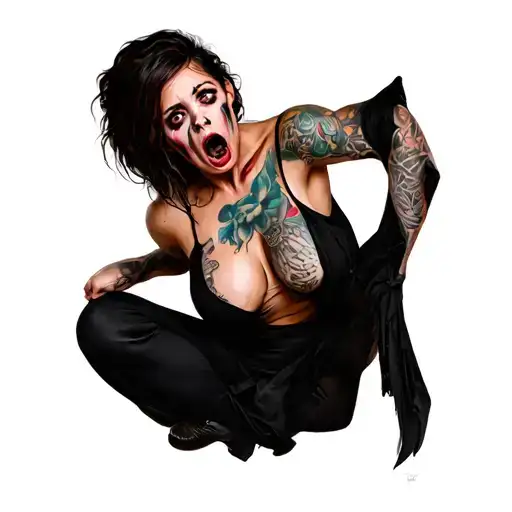 scared woman posing tattoo design idea