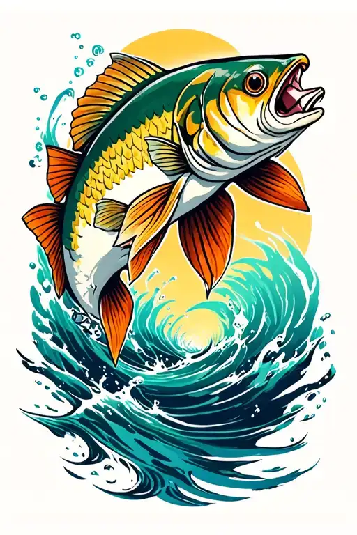 cod fish swimming upstream tattoo design idea