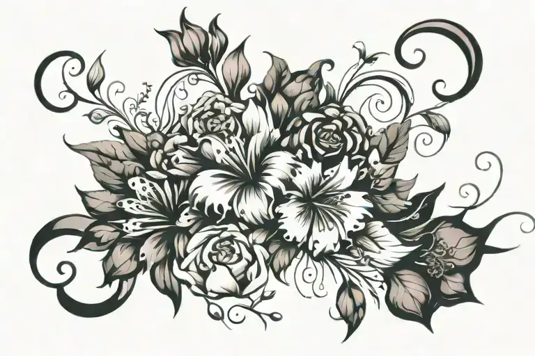 birth flower bouquet for July September November and December tattoo design idea