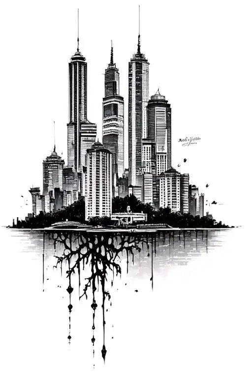 ho chi minh skyline, vietnam roots, dead father daughter tattoo design idea