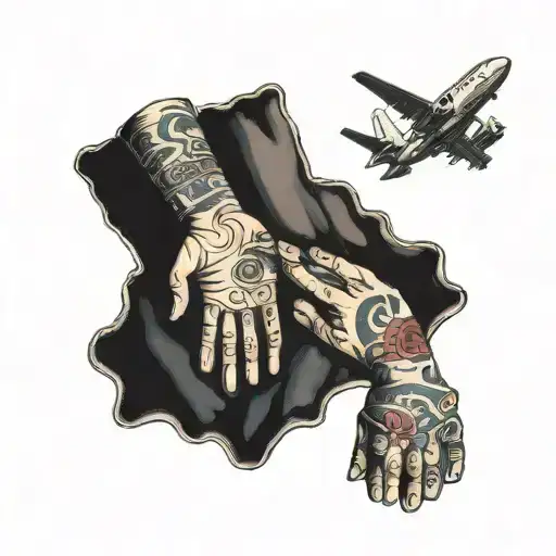 never fold never backdown. mom dad holding son hands. airplane ✈️ tattoo design idea