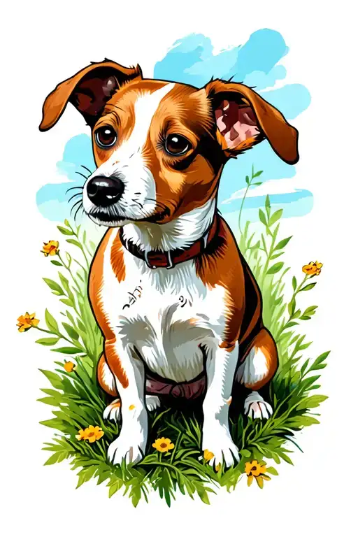 3677, jack Russel terrier, outdoor scene tattoo design idea