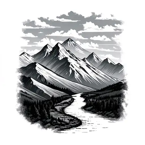 mountains with path leading towards tattoo design idea