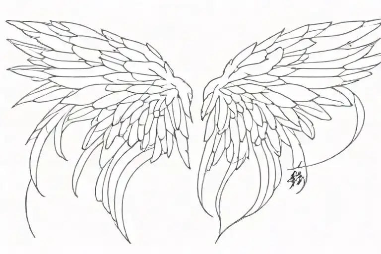 benimaru written in japanese with angel like wings on the sides tattoo design idea