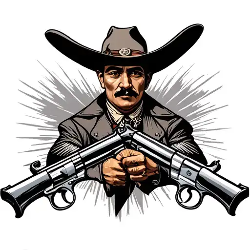 Pancho villa with revolvers crossing tattoo design idea