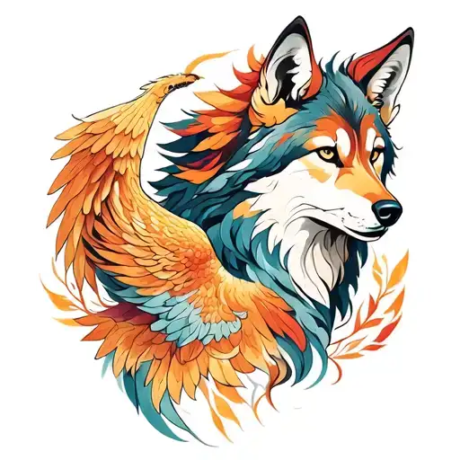 Feminine Wolf With Phoenix Tattoo inspired tattoo featuring tattoo design idea