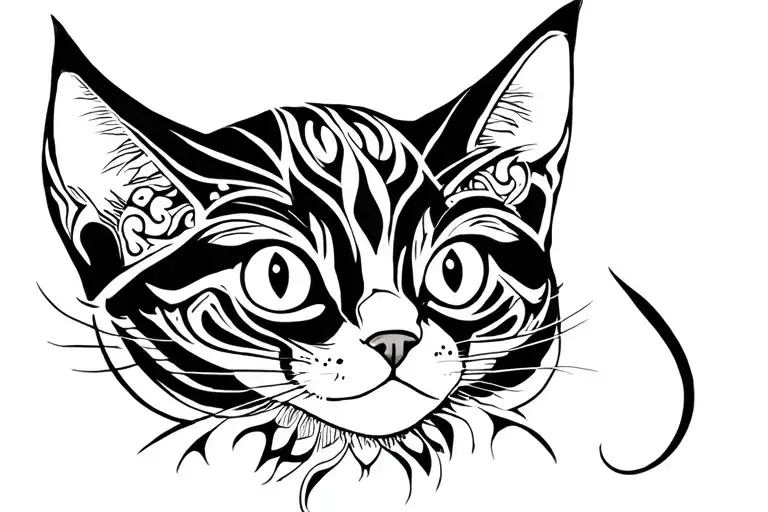cat tribal design memorial piece tattoo design idea