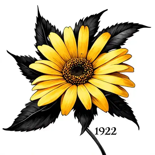 Yellow daisy tattoo with 1922 in Roman numerals otter tattoo design idea