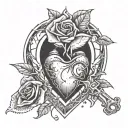A heart with a keyhole in the center, a Knife as the key unlocking symbolizing betrayal and a rose from concrete tattoo design idea
