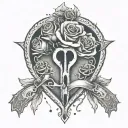 A heart with a keyhole in the center, a Knife as the key unlocking symbolizing betrayal and a rose from concrete tattoo design idea