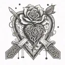 A heart with a keyhole in the center, a Knife as the key unlocking symbolizing betrayal and a rose from concrete tattoo design idea