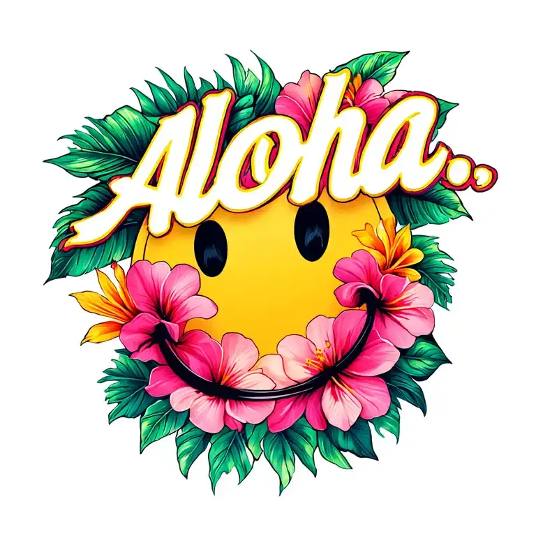 "Aloha" Smiley face hawaii inspired tattoo design idea