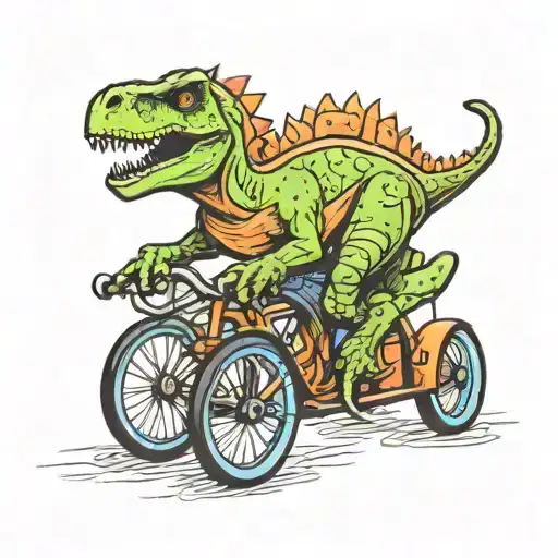 Dinosaur riding a tricycle tattoo design idea