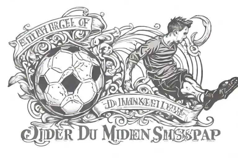 soccer inspired tatto with the text "du er min lidenskap, min glede og min smerte" tattoo design idea