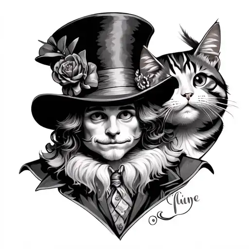 Alice in Wonderland's Mad Hatter with the Cheshire Cat tattoo design idea