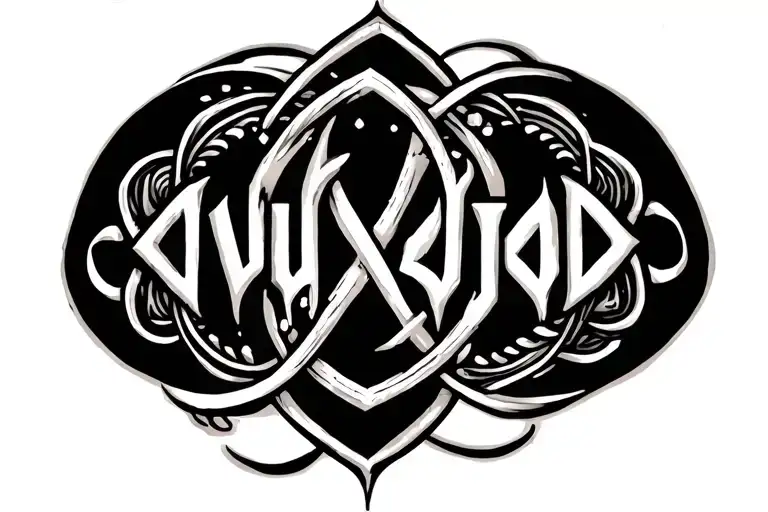 wunjo,gebo,ehwaz,ansuz runes intertwined tattoo design idea