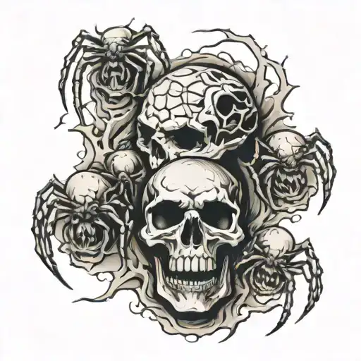spiders crawling on skulls tattoo design idea