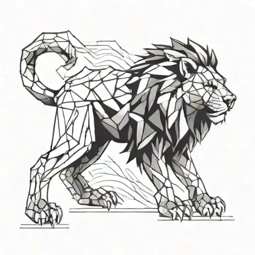 A futuristic robotic lion representing strength and agility, inspired by Edin Dzeko's powerful playing style tattoo design idea