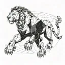 A futuristic robotic lion representing strength and agility, inspired by Edin Dzeko's powerful playing style tattoo design idea