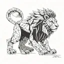 A futuristic robotic lion representing strength and agility, inspired by Edin Dzeko's powerful playing style tattoo design idea