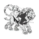 A futuristic robotic lion representing strength and agility, inspired by Edin Dzeko's powerful playing style tattoo design idea