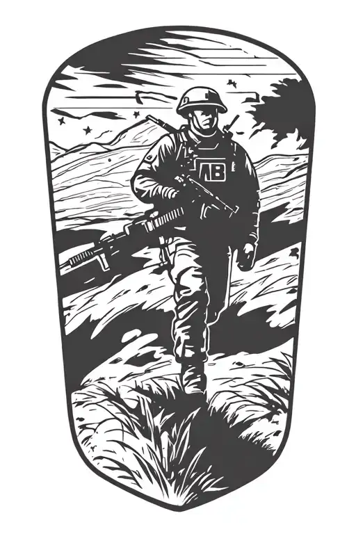 U.S. army Soldier silhouette with 82nd Airborne troops emblem tattoo design idea