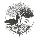 A tree of life with roots symbolizing healing, growth, and love tattoo design idea