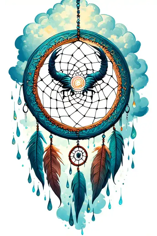scorpio moon dream catcher money rain cloud tattoo design idea