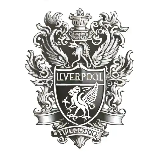 A tattoo design combining the Liverpool FC logo with elements of Stoicism philosophy, in a blackwork style tattoo design idea