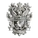 A tattoo design combining the Liverpool FC logo with elements of Stoicism philosophy, in a blackwork style tattoo design idea