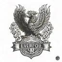 A tattoo design combining the Liverpool FC logo with elements of Stoicism philosophy, in a blackwork style tattoo design idea