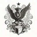 A tattoo design combining the Liverpool FC logo with elements of Stoicism philosophy, in a blackwork style tattoo design idea