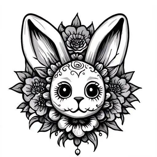 ornament abstract rabbit ear voodoo doll tattoo design idea