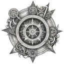 viking compass surrounded by various tattoo design idea