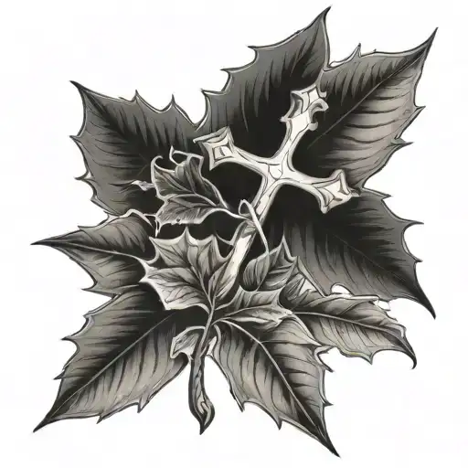 fall leaves behind a cross tattoo design idea